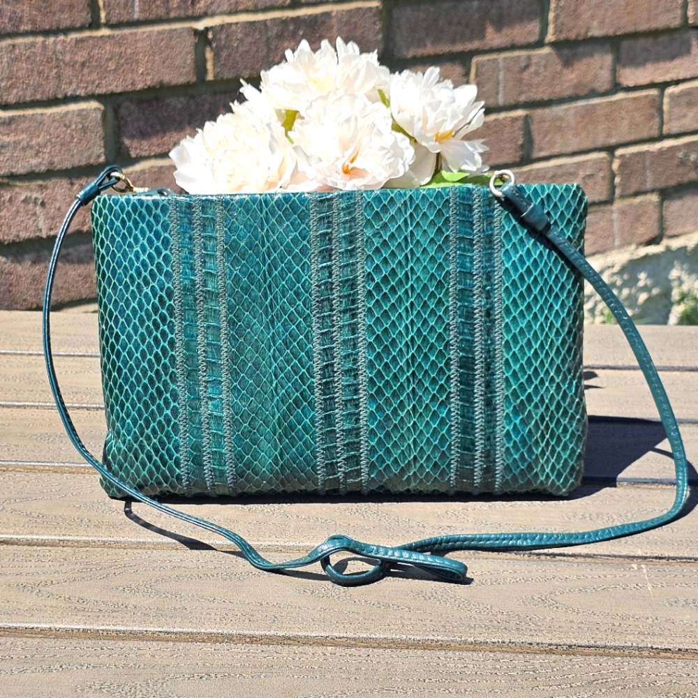 Vtg. Clemente Green Python Purse - image 1
